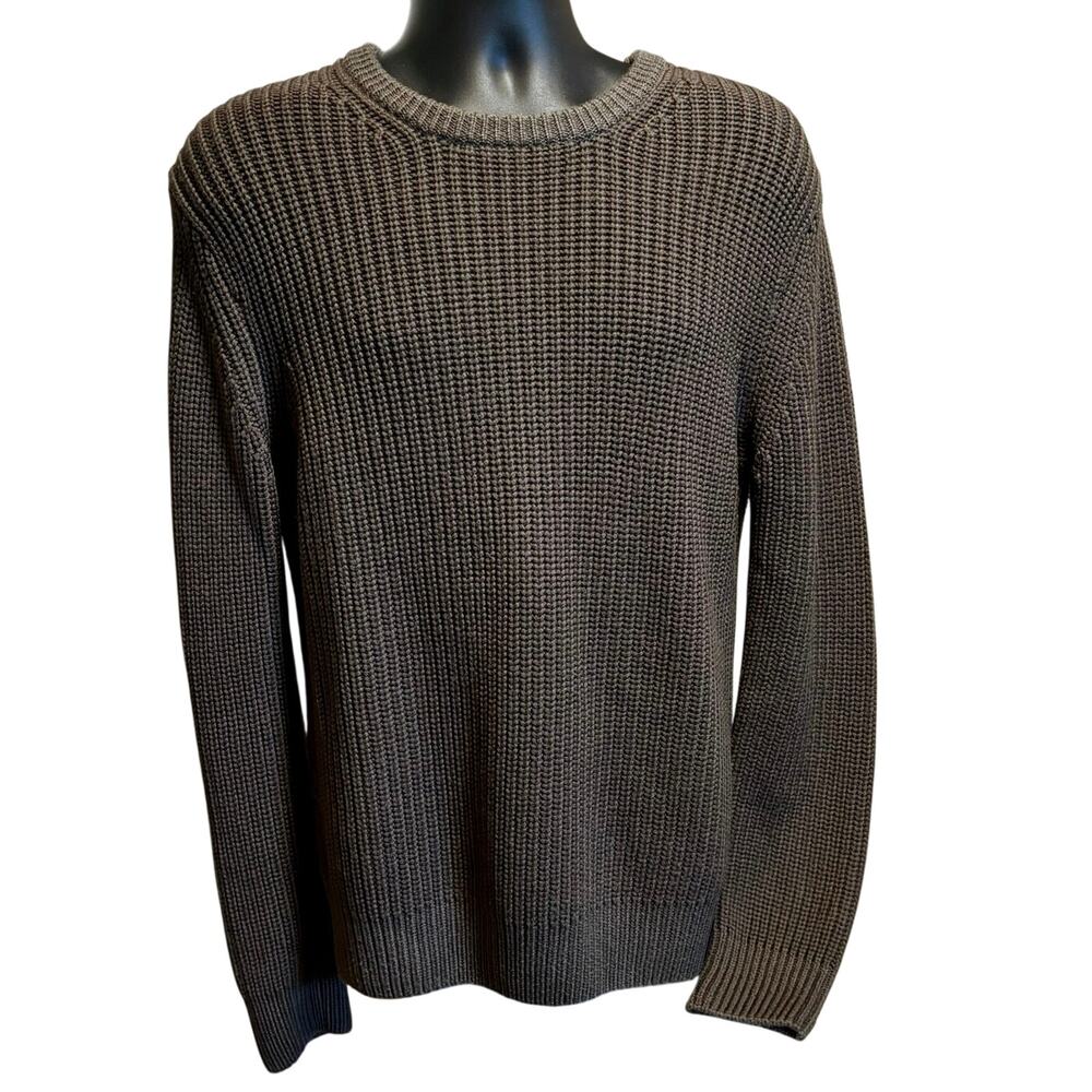 Todd Snyder Size L Crewneck Sweater 100% Merino Wool Chunky Ribbed Knit Olive